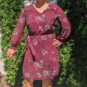 Jacqui-e Burgundy Floral Dress S:12